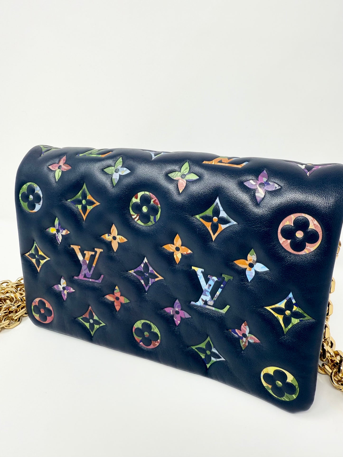 Louis Vuitton LV Garden Pochette Coussin Embossed Multicolor Monogram Navy