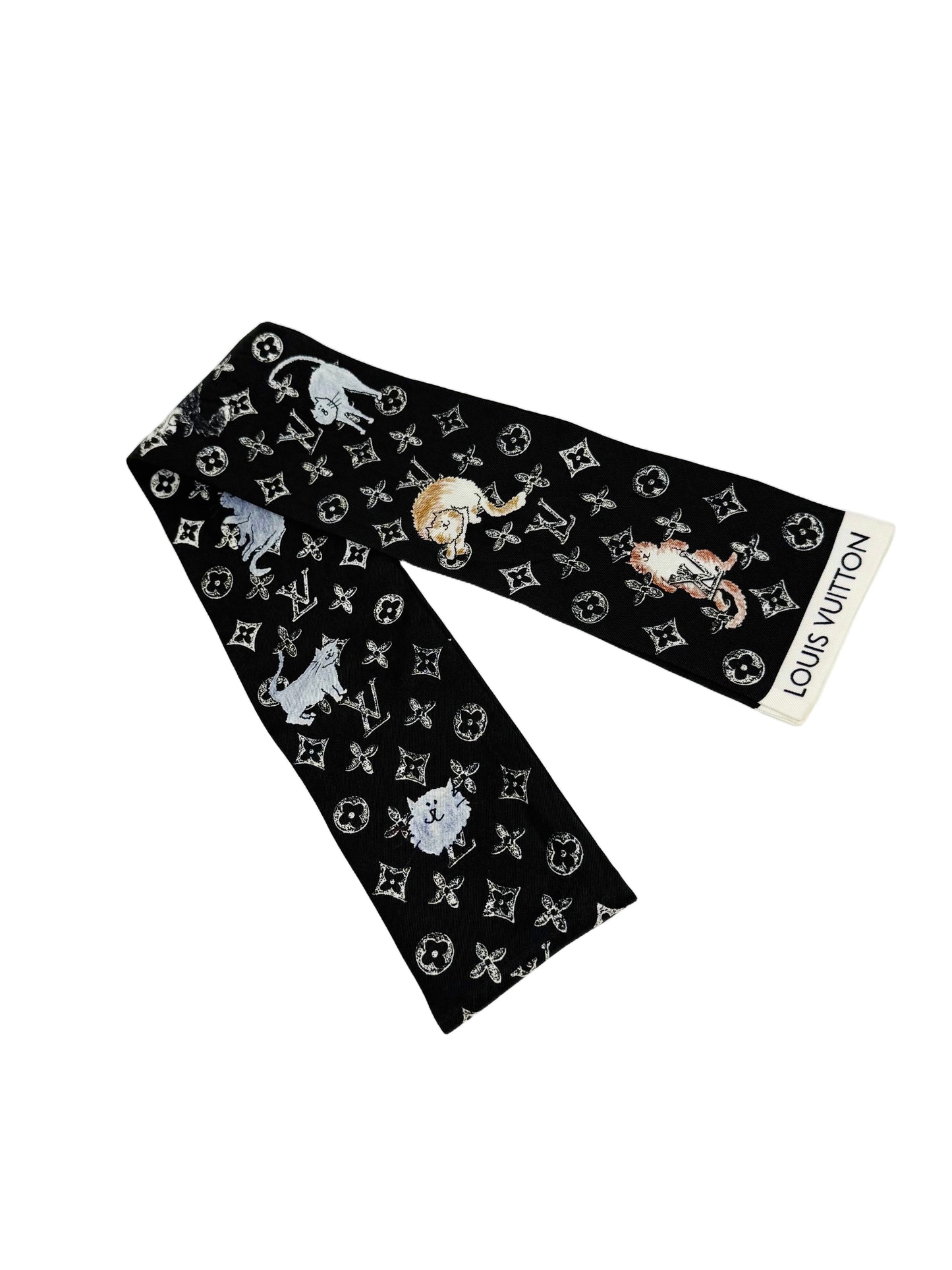Louis Vuitton Grace Coddington Catogram Silk Bandeau Scarf Black White