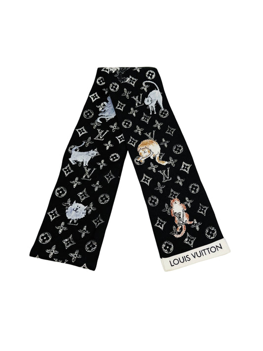 Louis Vuitton Grace Coddington Catogram Silk Bandeau Scarf Black White