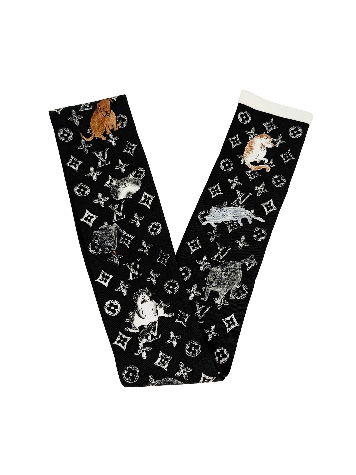 Louis Vuitton Grace Coddington Catogram Silk Bandeau Scarf Black White