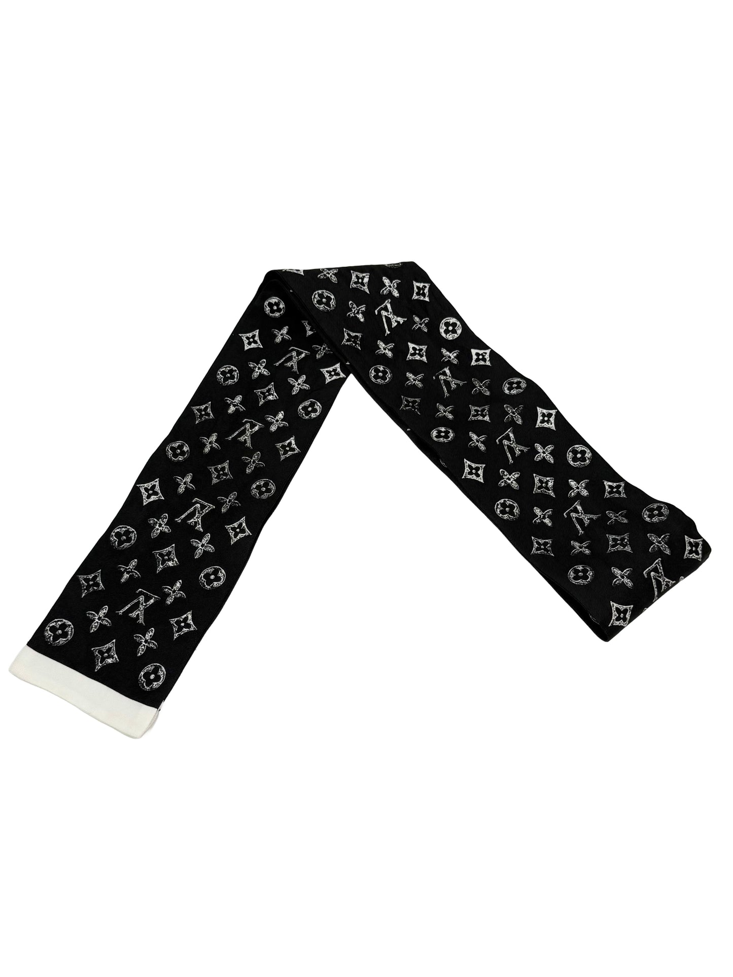 Louis Vuitton Grace Coddington Catogram Silk Bandeau Scarf Black White