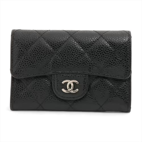 Chanel Classic Flap Card Holder Wallet Black Caviar Silver Hardware