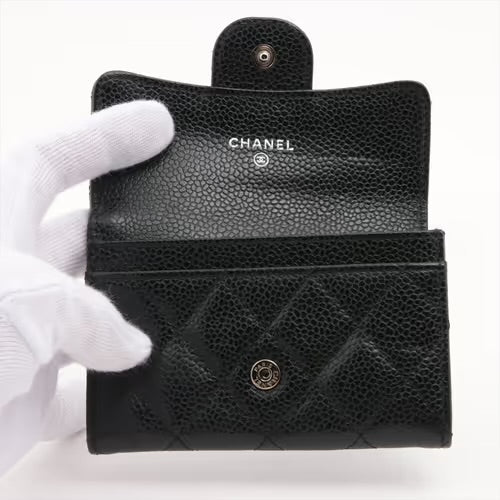 Chanel Classic Flap Card Holder Wallet Black Caviar Silver Hardware