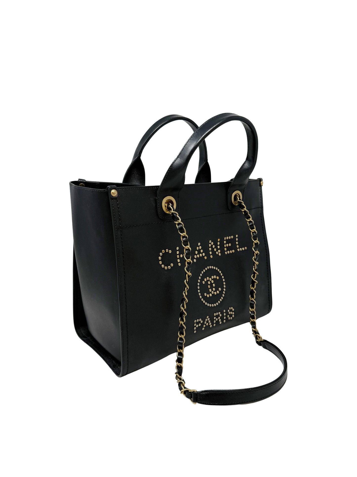 CHANEL Small Black Caviar Studded Deauville Tote
