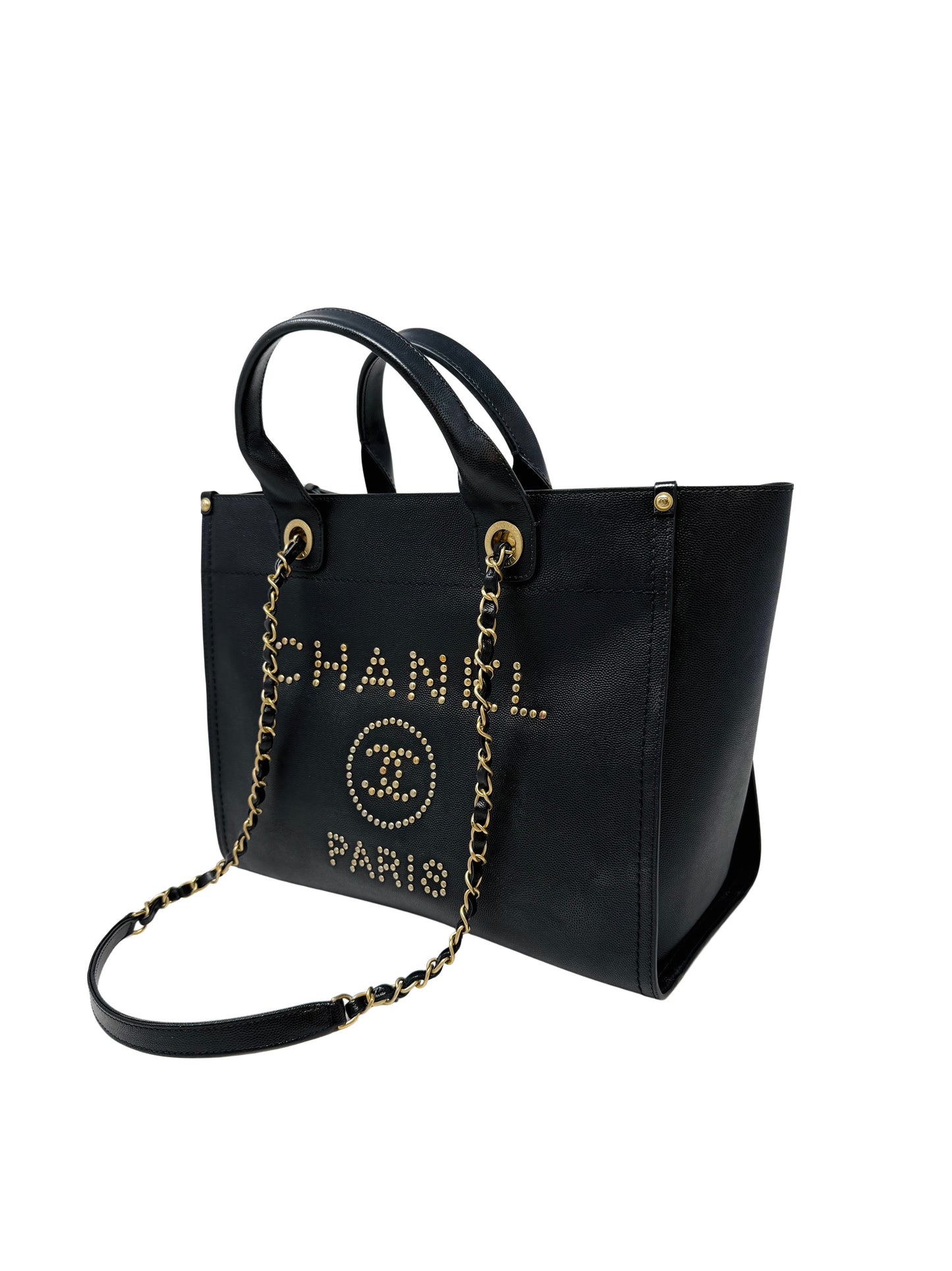 CHANEL Small Black Caviar Studded Deauville Tote