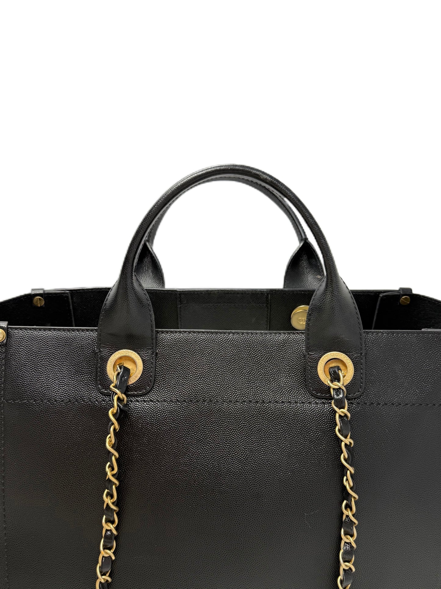 CHANEL Small Black Caviar Studded Deauville Tote