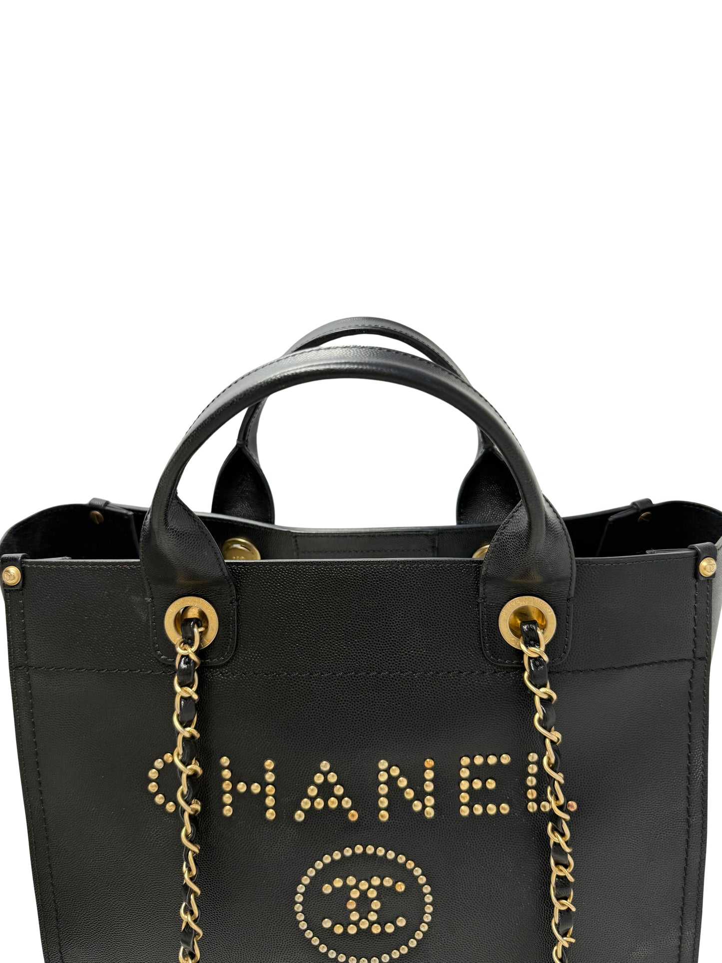 CHANEL Small Black Caviar Studded Deauville Tote