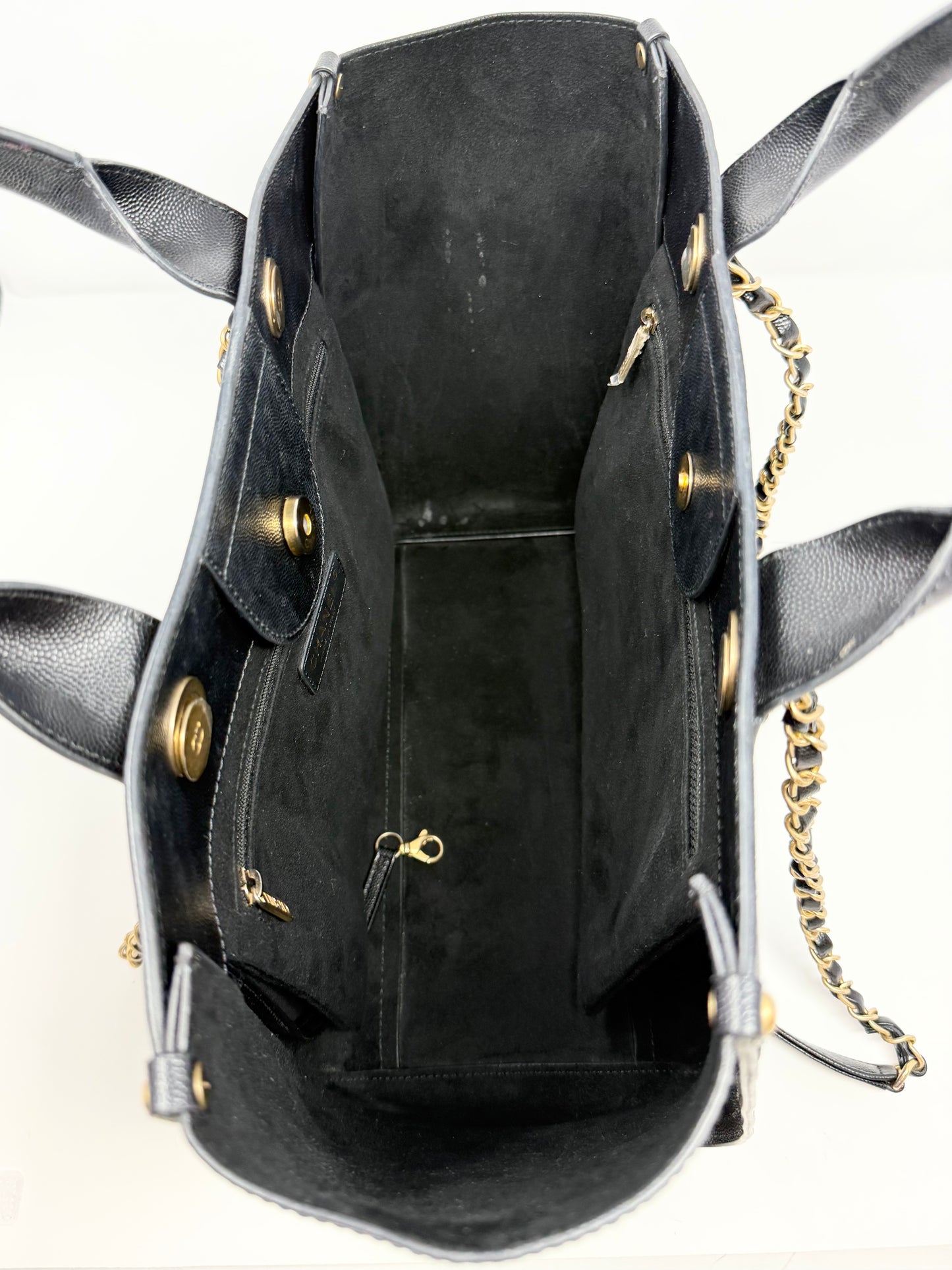 CHANEL Small Black Caviar Studded Deauville Tote