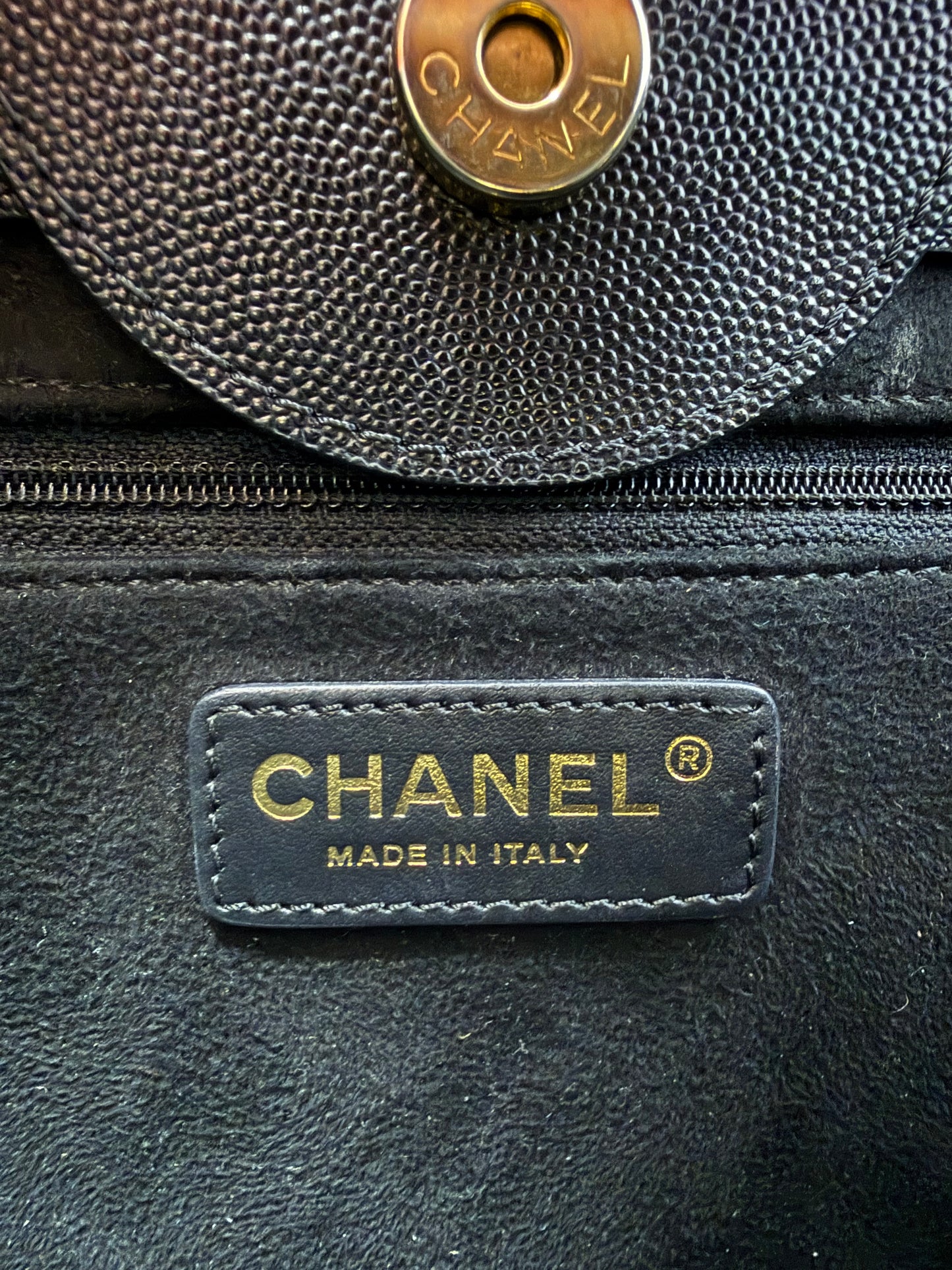 CHANEL Small Black Caviar Studded Deauville Tote