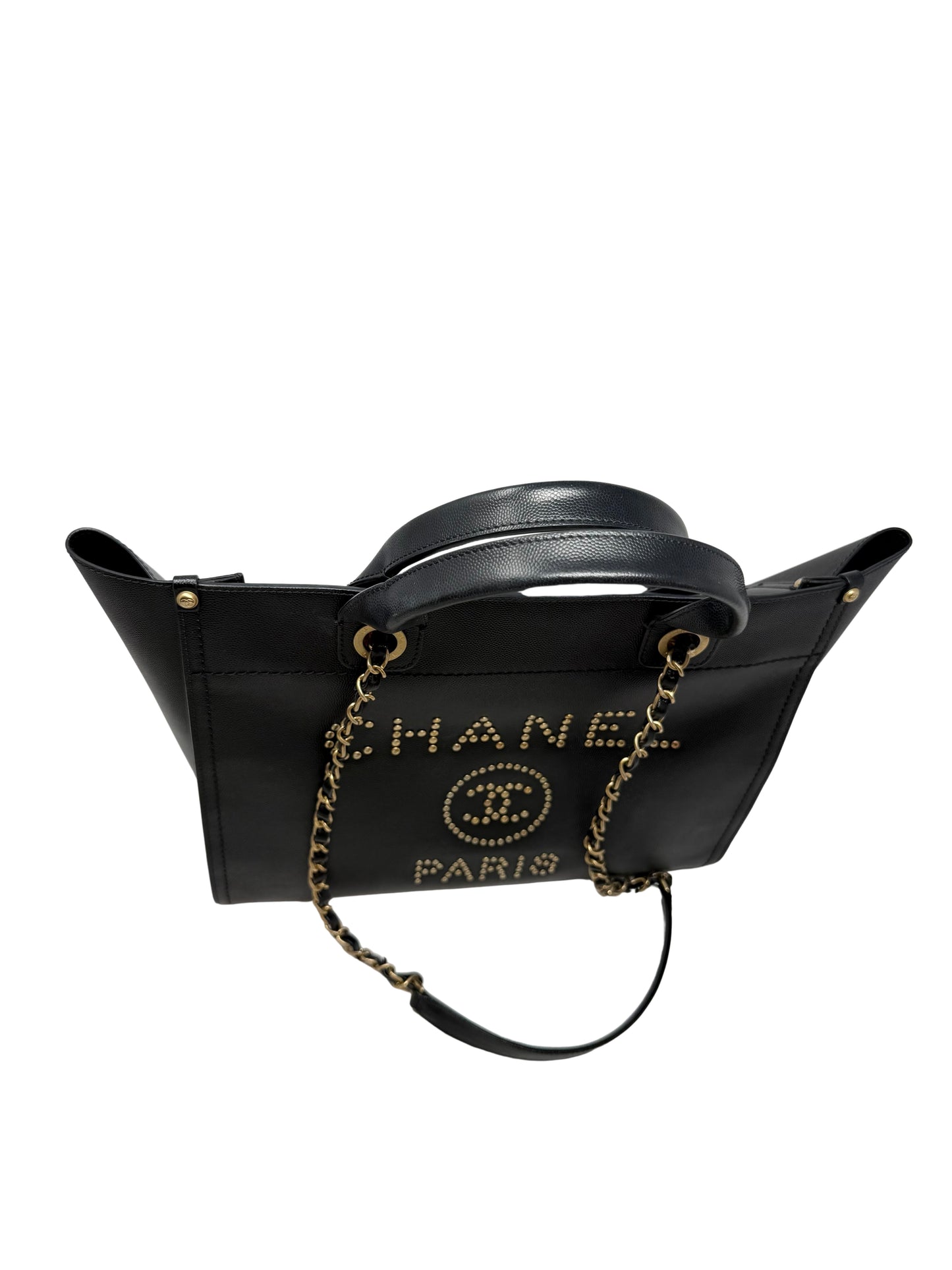 CHANEL Small Black Caviar Studded Deauville Tote