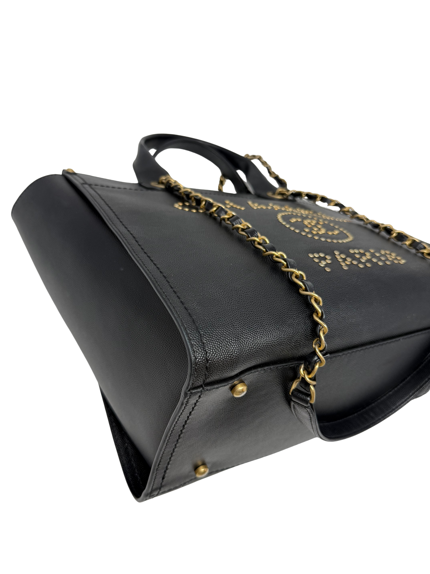 CHANEL Small Black Caviar Studded Deauville Tote