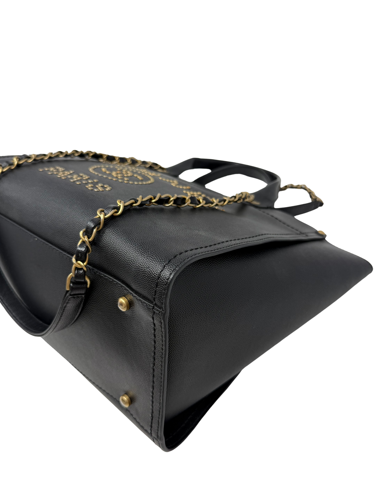 CHANEL Small Black Caviar Studded Deauville Tote