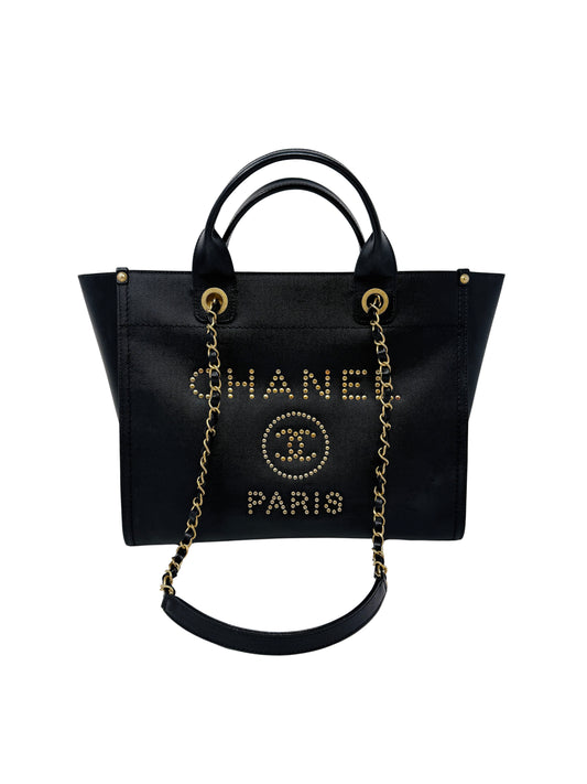 CHANEL Small Black Caviar Studded Deauville Tote