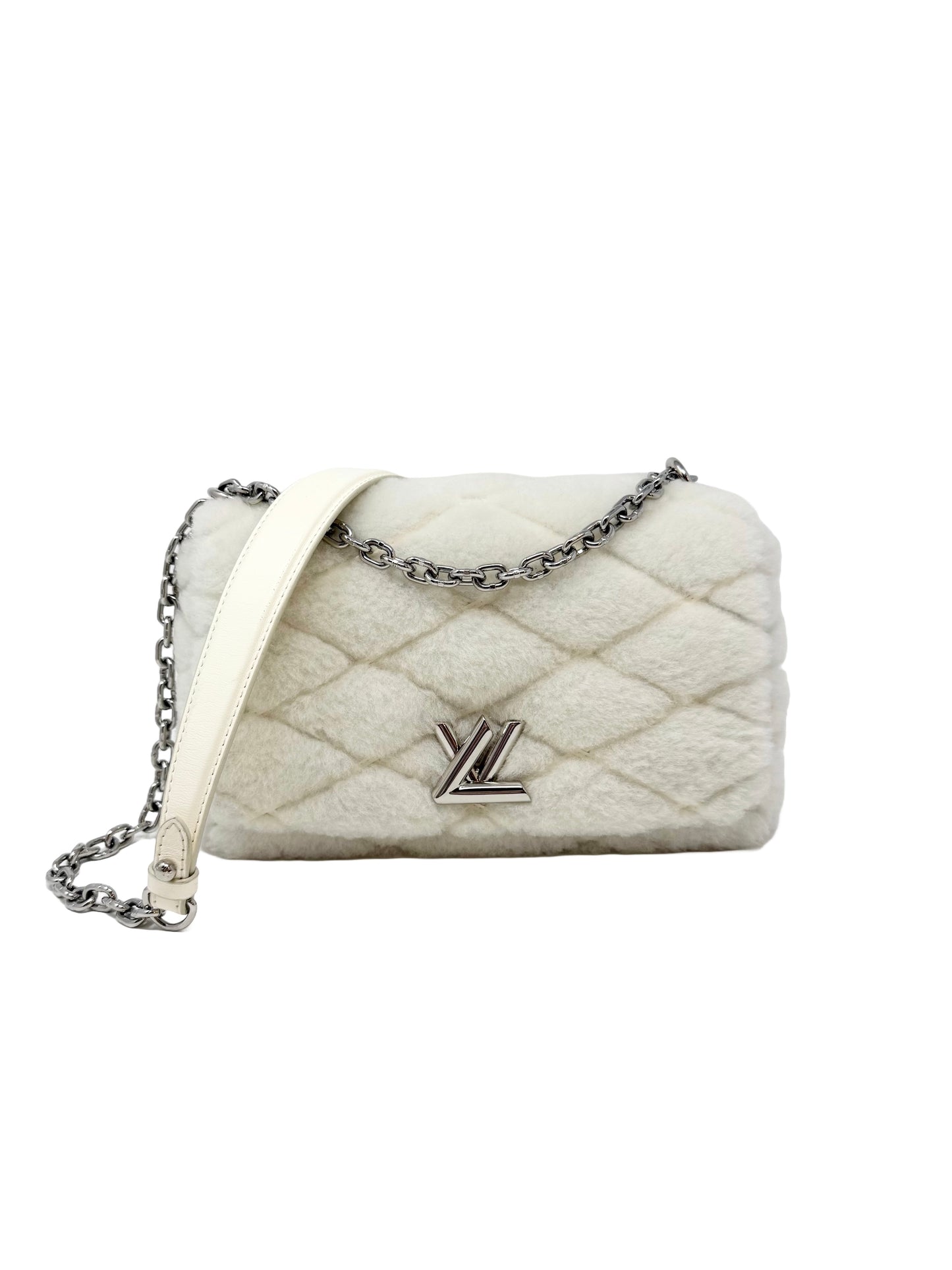 Louis Vuitton Malletage GO-14 MM Shearling Fur Twist White Silver