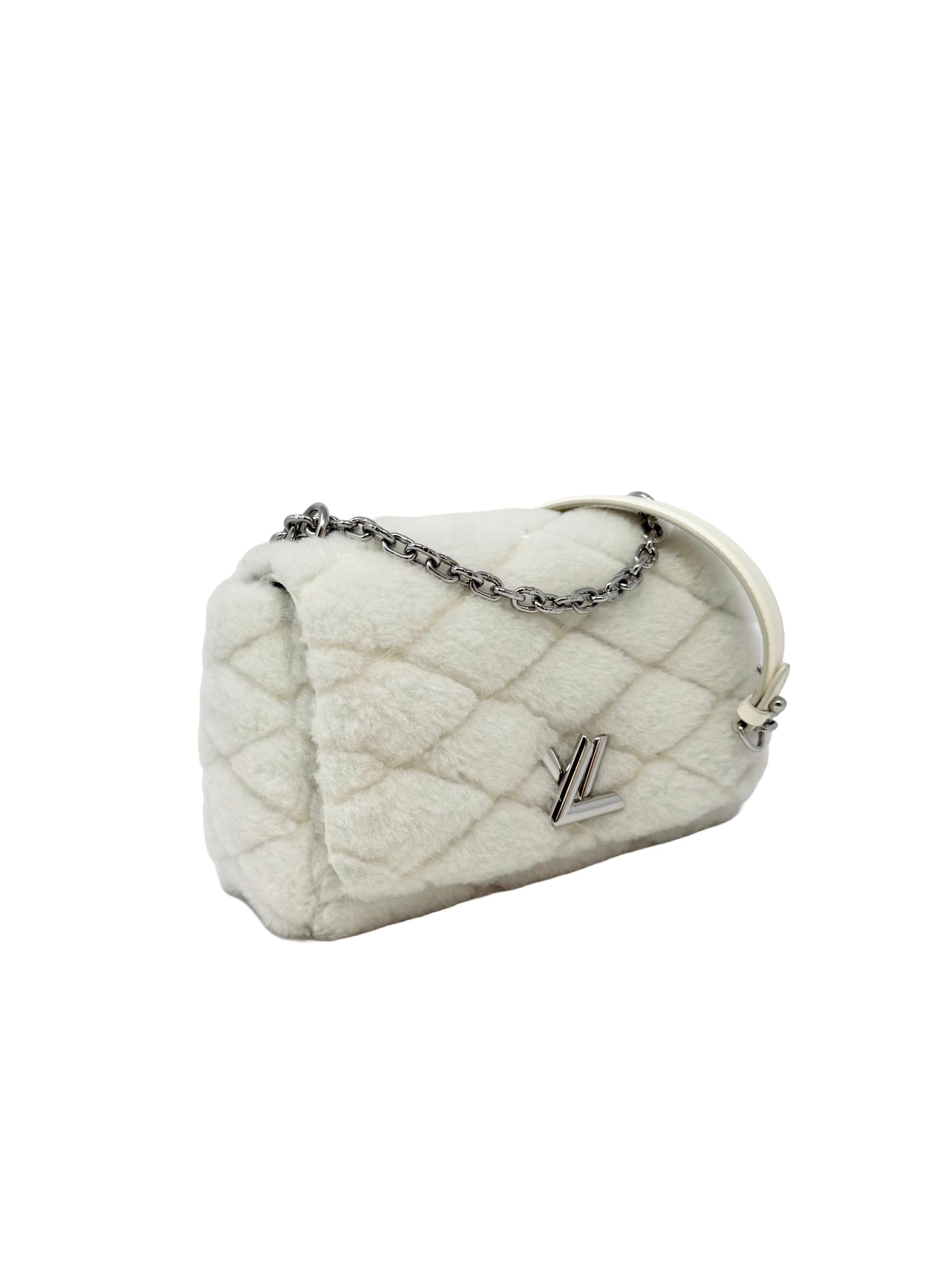 Louis Vuitton Malletage GO-14 MM Shearling Fur Twist White Silver