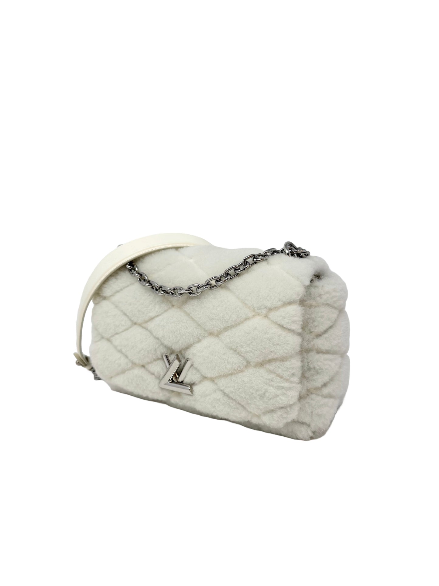Louis Vuitton Malletage GO-14 MM Shearling Fur Twist White Silver