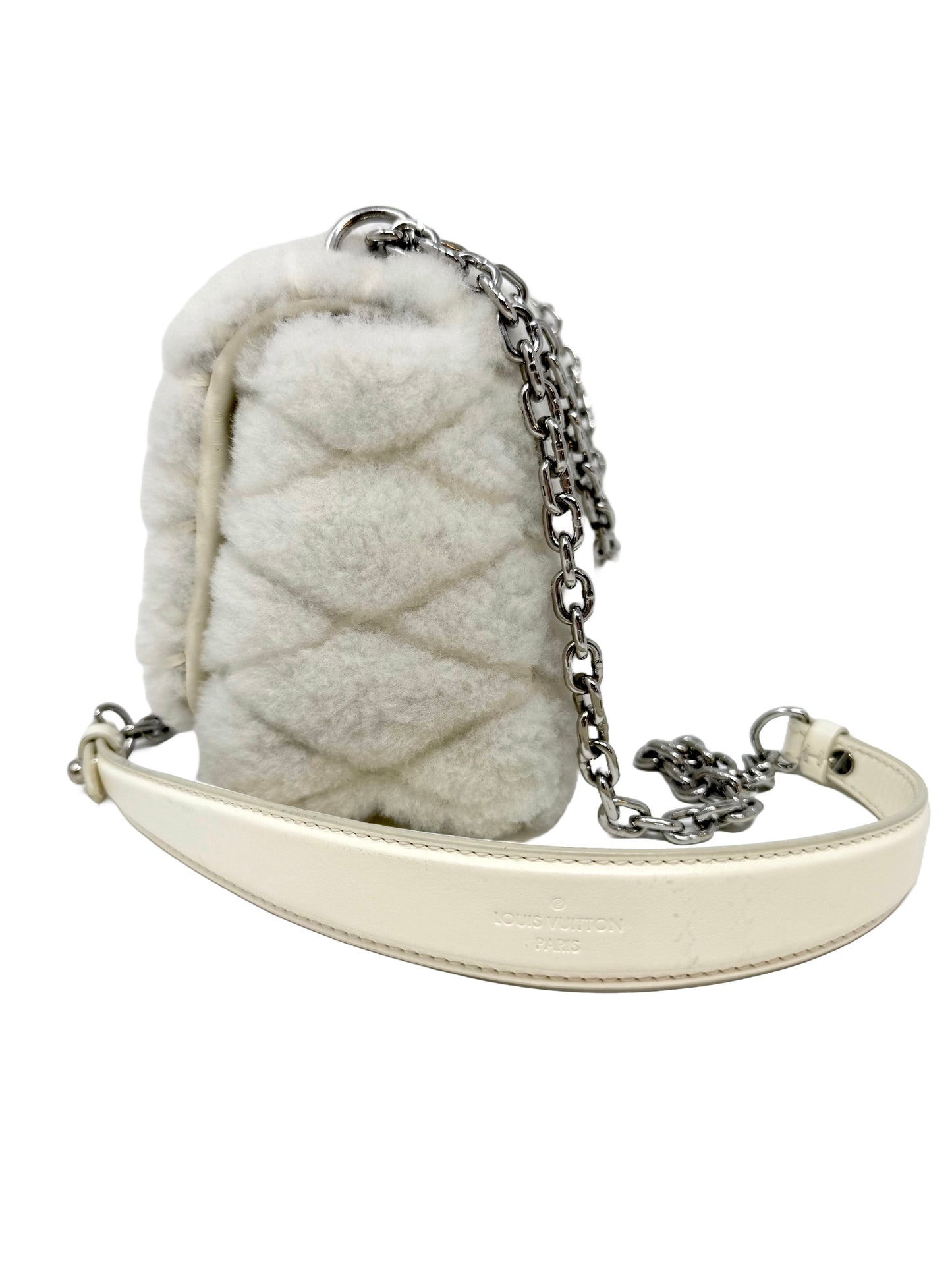 Louis Vuitton Malletage GO-14 MM Shearling Fur Twist White Silver