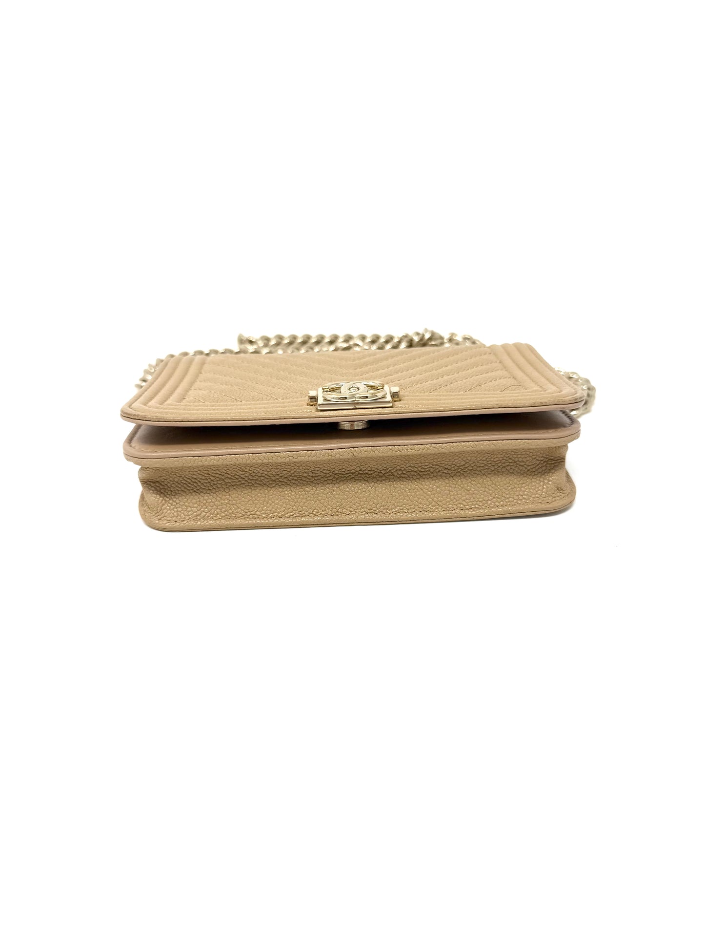 Chanel Caviar Quilted Boy Wallet on Chain Mini Beige Nude