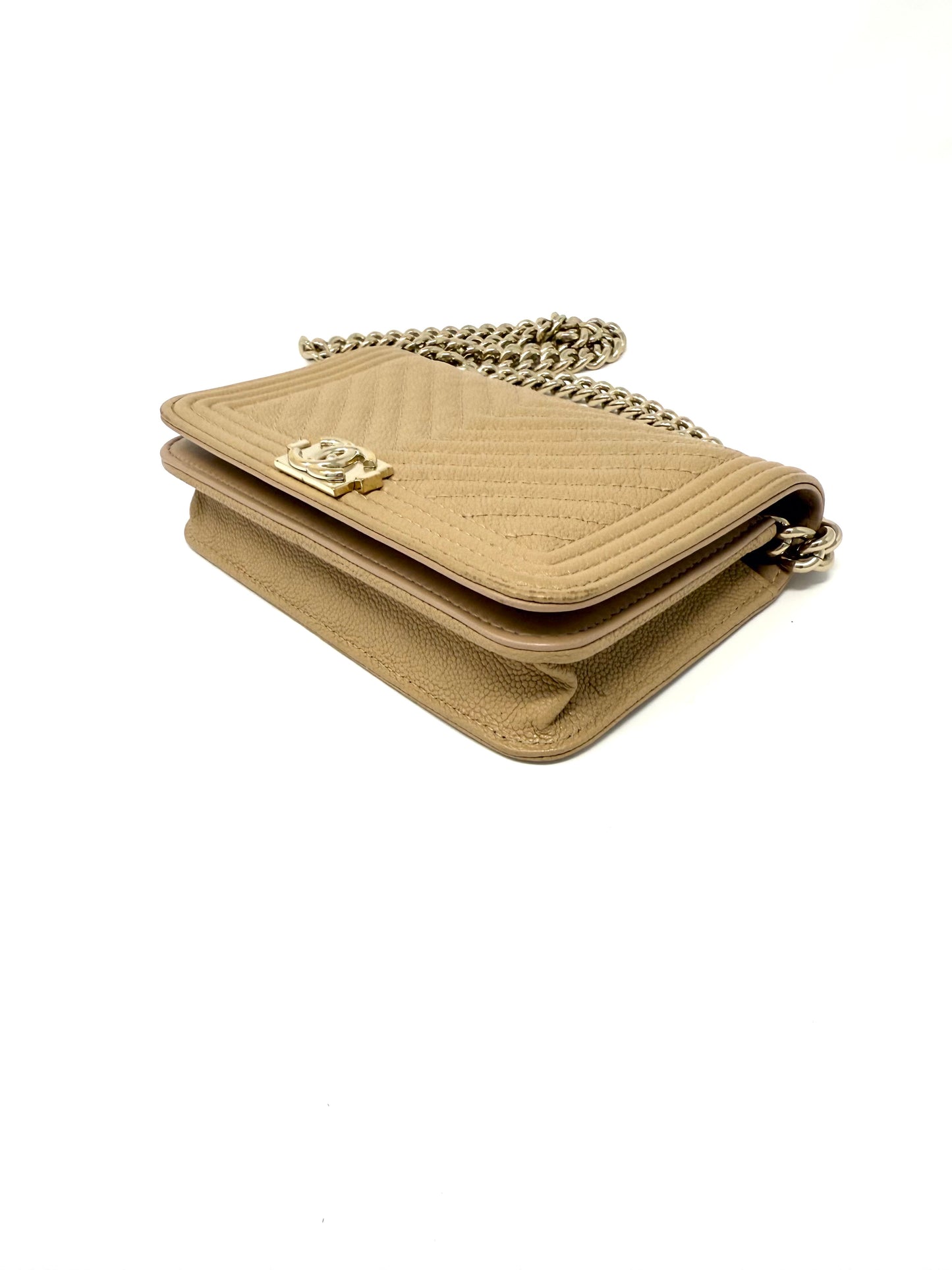 Chanel Caviar Quilted Boy Wallet on Chain Mini Beige Nude