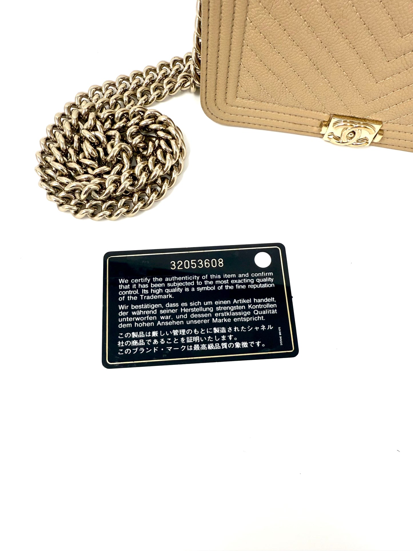 Chanel Caviar Quilted Boy Wallet on Chain Mini Beige Nude