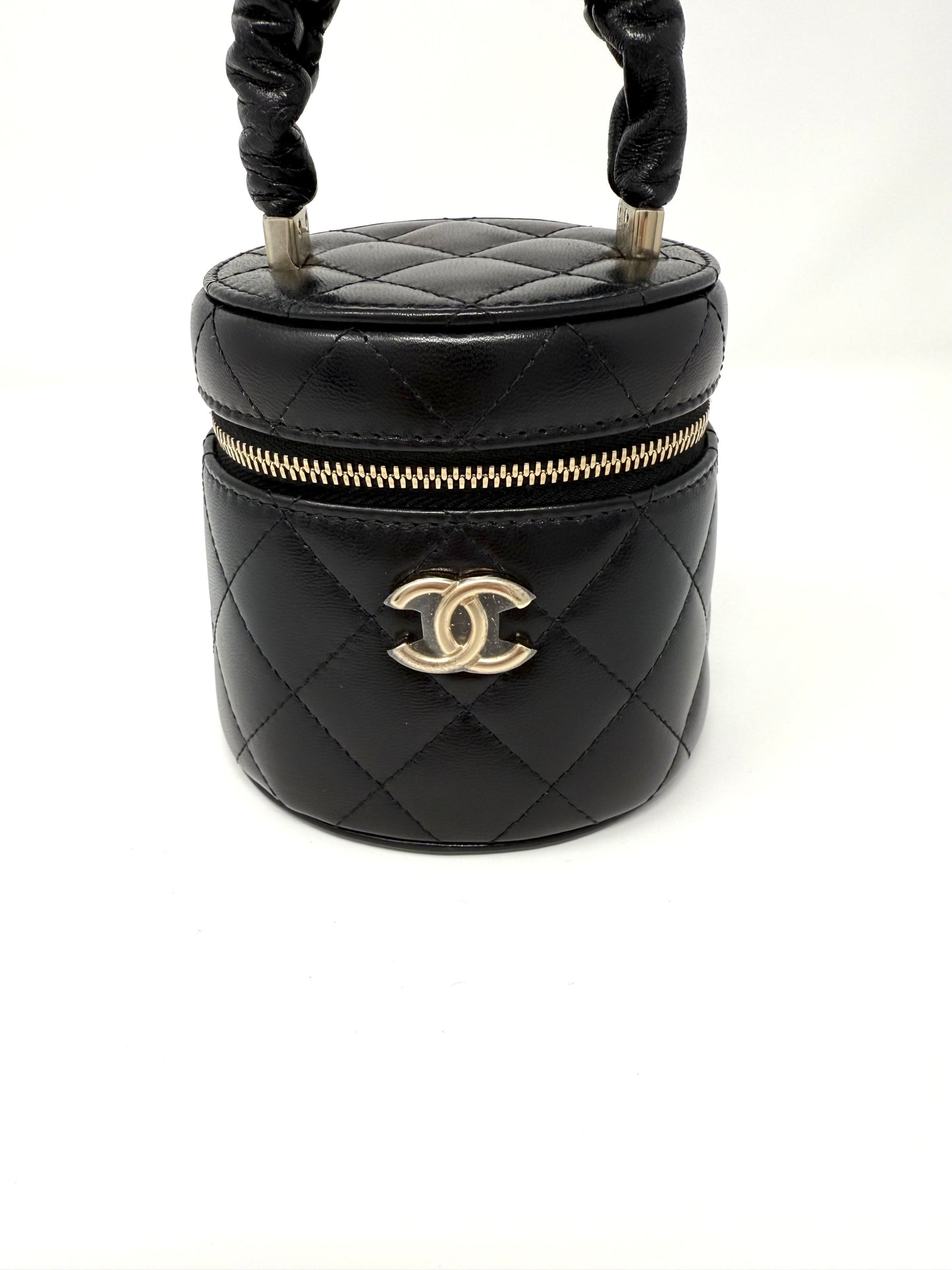 CHANEL Quilted Lambskin Ruched Handle Mini Vanity Case Black