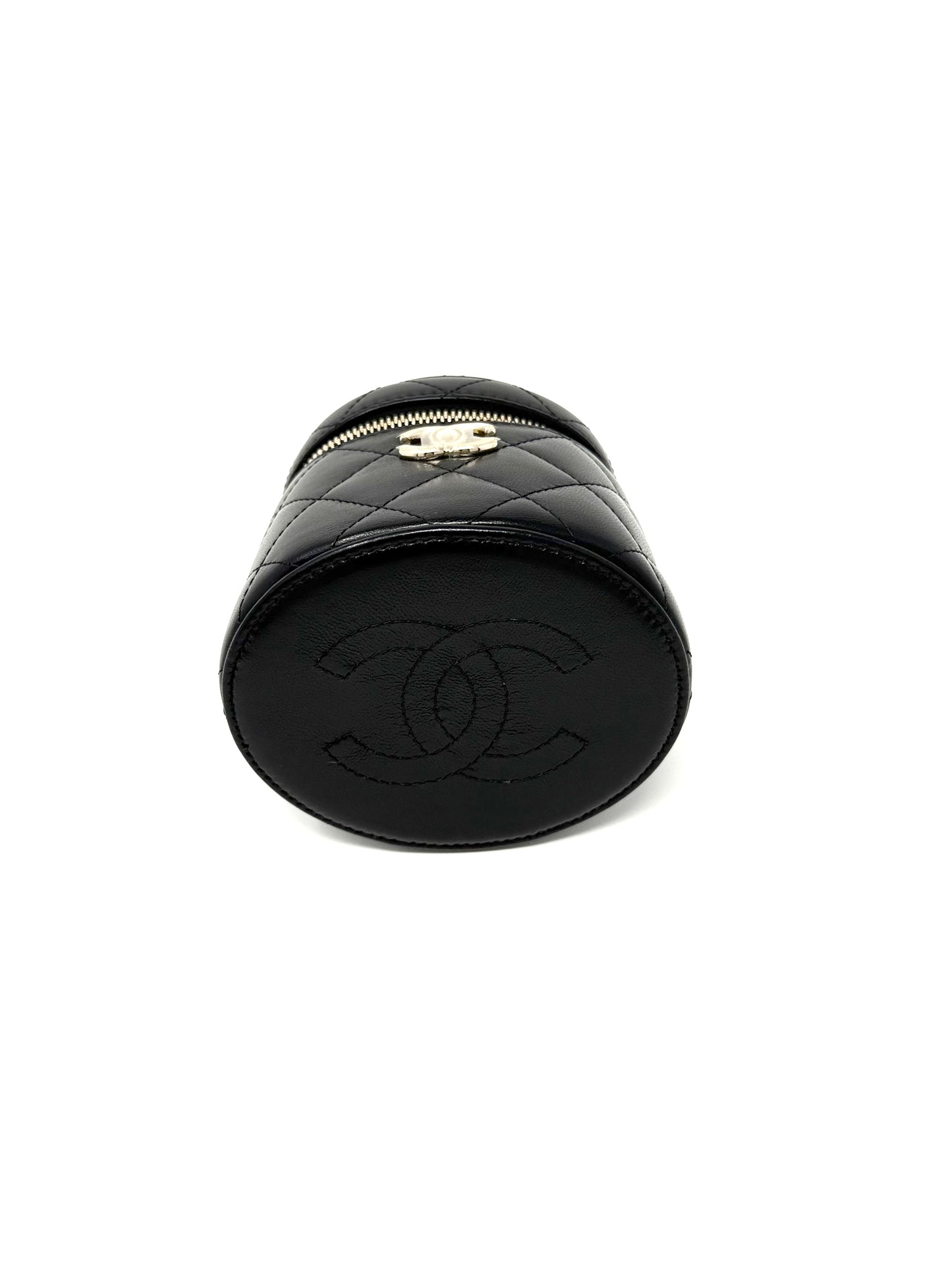 CHANEL Quilted Lambskin Ruched Handle Mini Vanity Case Black