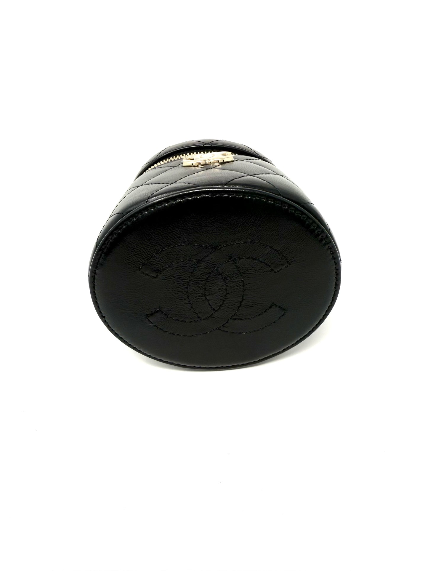 CHANEL Quilted Lambskin Ruched Handle Mini Vanity Case Black