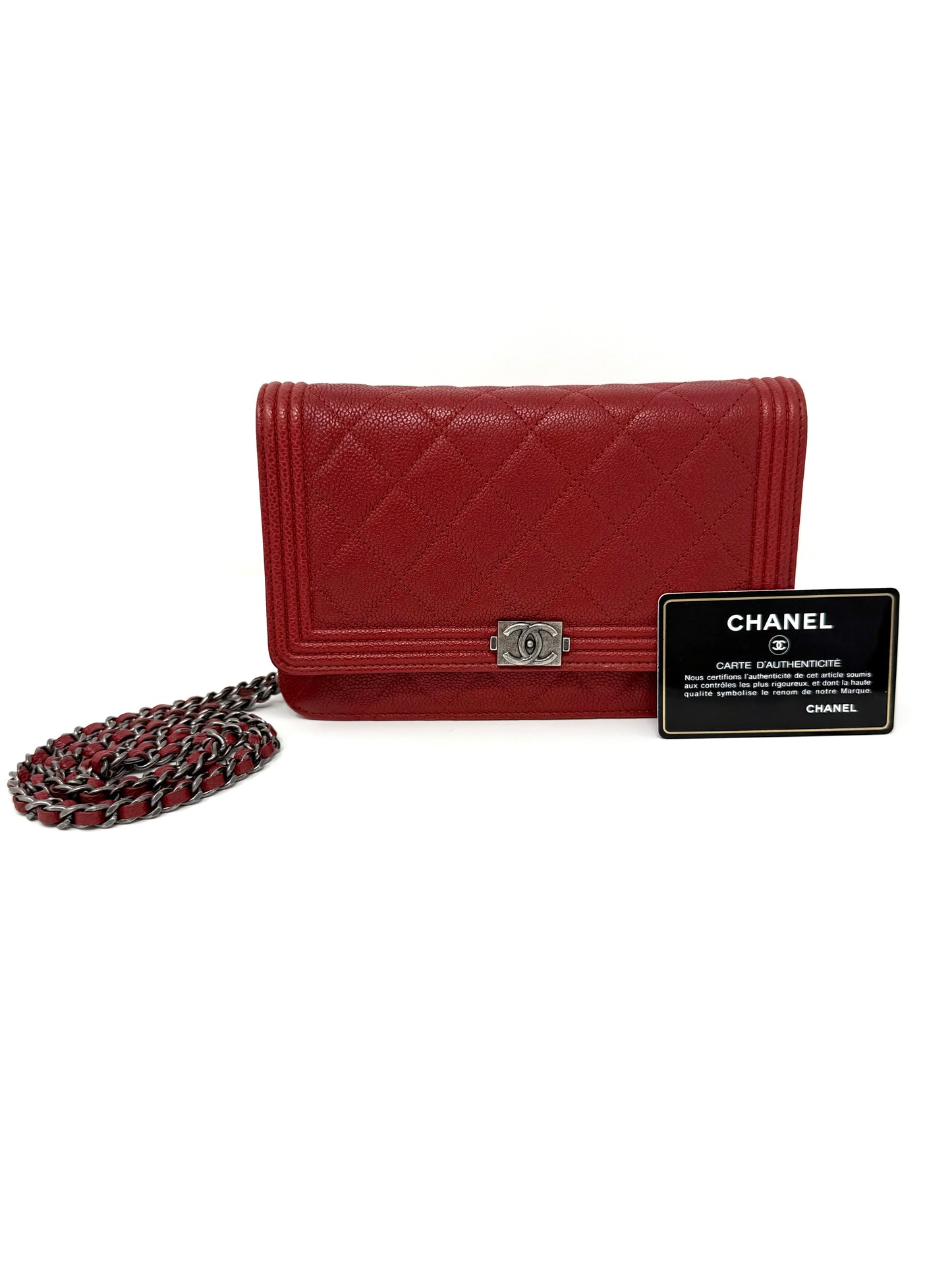 Chanel Boy Wallet On Chain Red Caviar