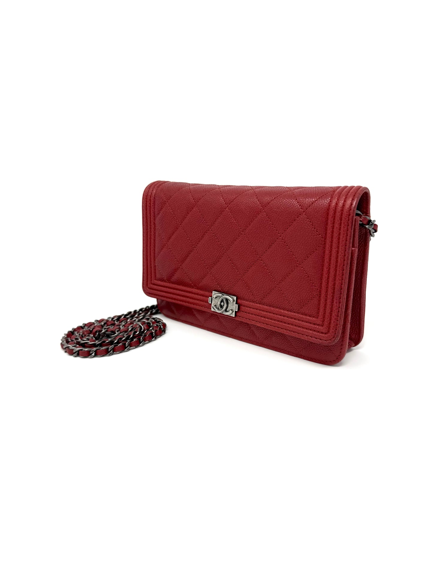 Chanel Boy Wallet On Chain Red Caviar