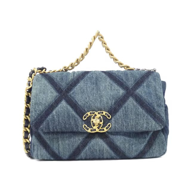 CHANEL 19 Dark Blue Denim Classic Flap Medium Gold Navy