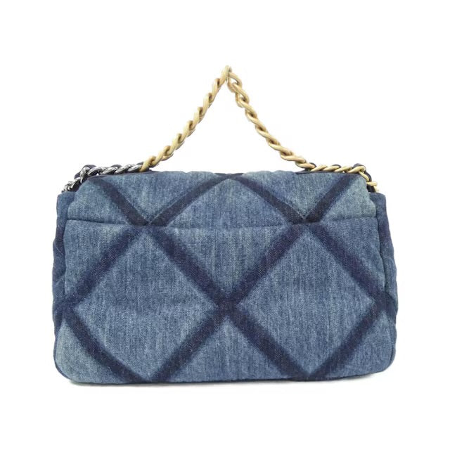 CHANEL 19 Dark Blue Denim Classic Flap Medium Gold Navy