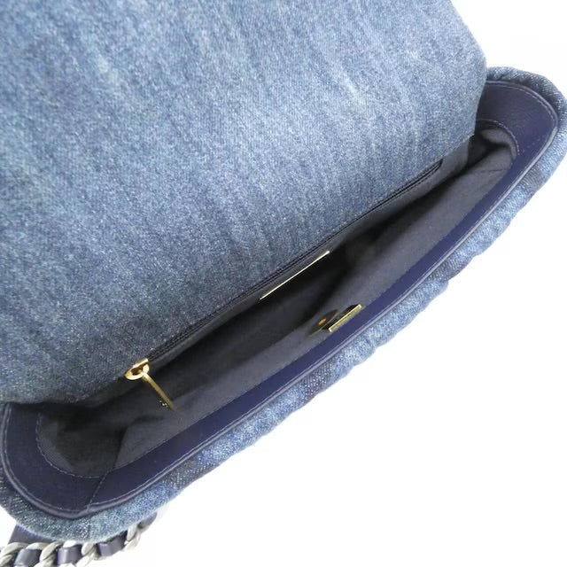 CHANEL 19 Dark Blue Denim Classic Flap Medium Gold Navy