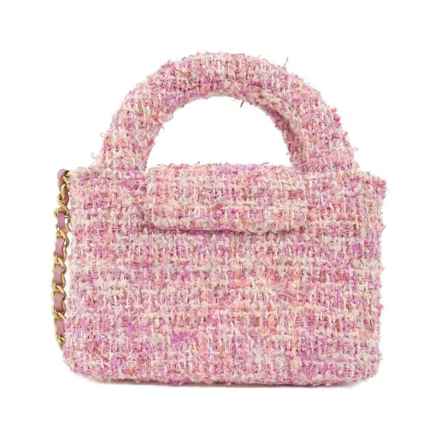 CHANEL Kelly Top Handle Nano Mini Shopper Chain Clutch Tweed Pink