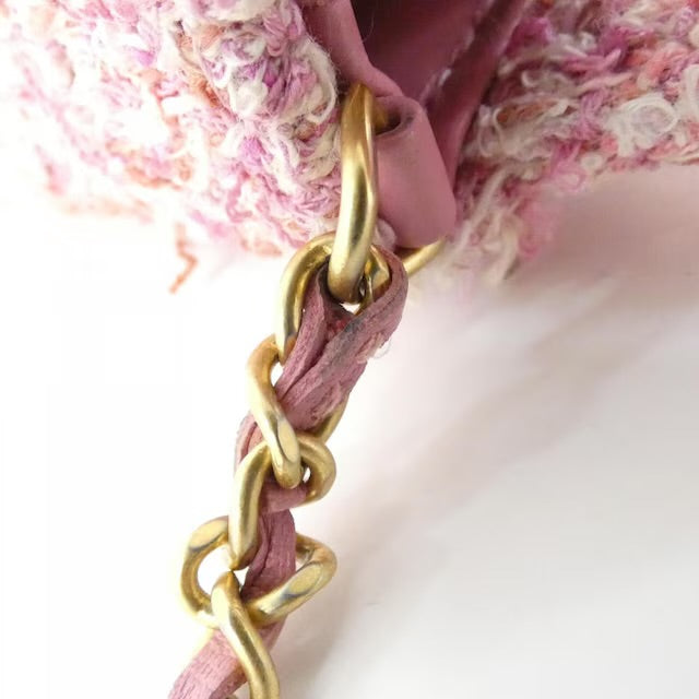 CHANEL Kelly Top Handle Nano Mini Shopper Chain Clutch Tweed Pink