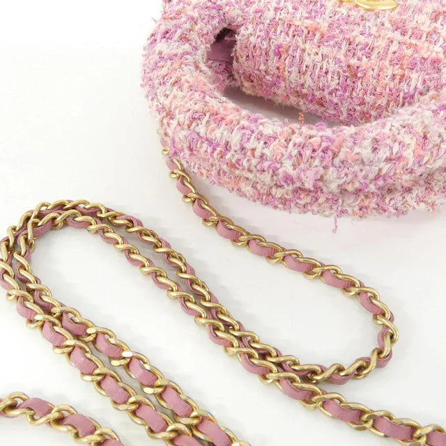 CHANEL Kelly Top Handle Nano Mini Shopper Chain Clutch Tweed Pink
