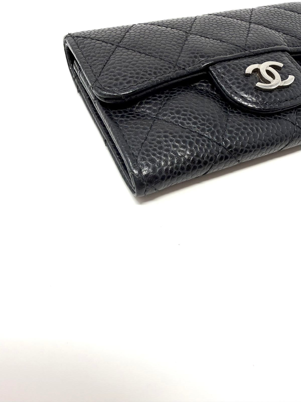 Chanel Classic Flap Card Holder Wallet Black Caviar Silver Hardware