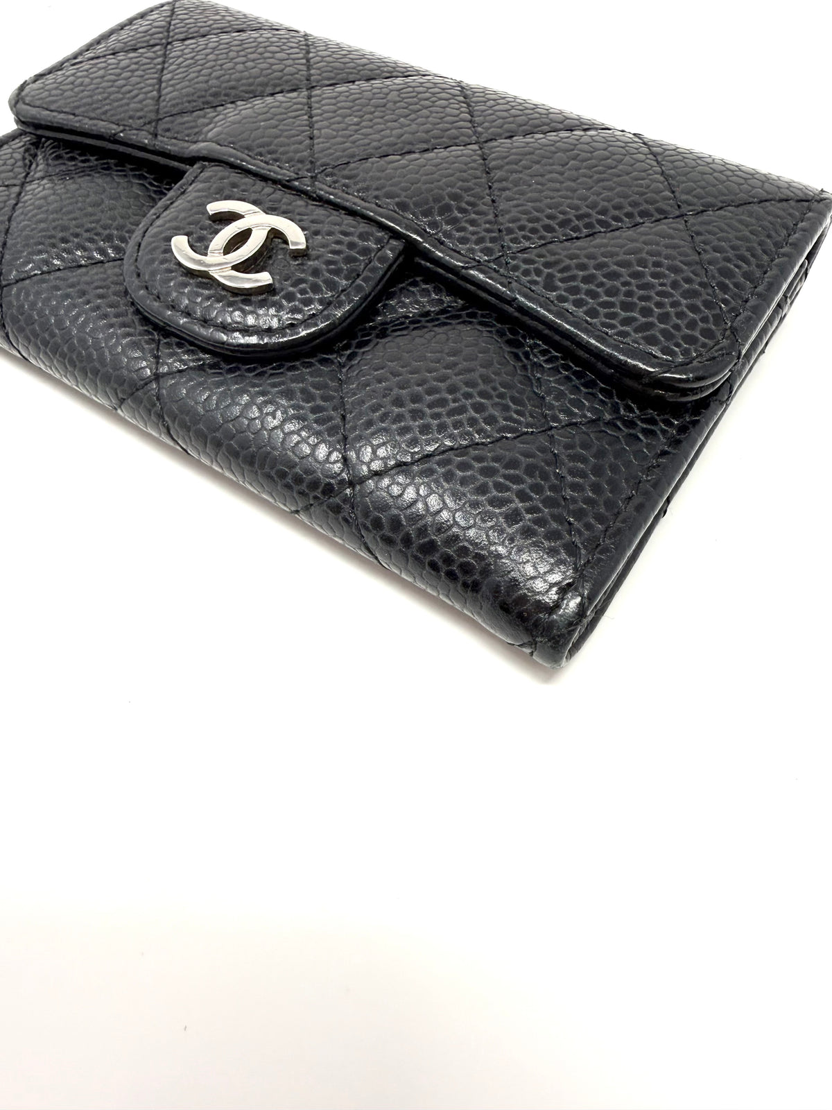 Chanel Classic Flap Card Holder Wallet Black Caviar Silver Hardware