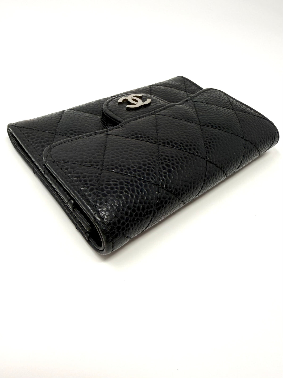 Chanel Classic Flap Card Holder Wallet Black Caviar Silver Hardware