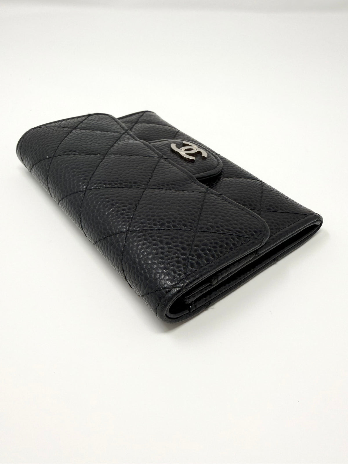 Chanel Classic Flap Card Holder Wallet Black Caviar Silver Hardware