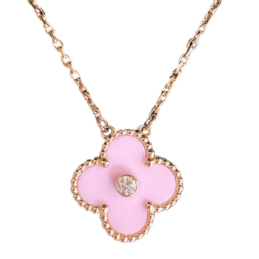 Van Cleef & Arpels 2015 Holiday Pendant 18K Rose Gold Diamond Pink Necklace