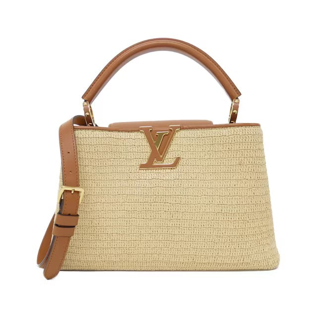 Louis Vuitton Capucines MM Raffia Basket Bag Beige Brown