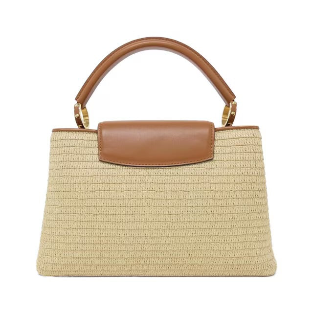 Louis Vuitton Capucines MM Raffia Basket Bag Beige Brown