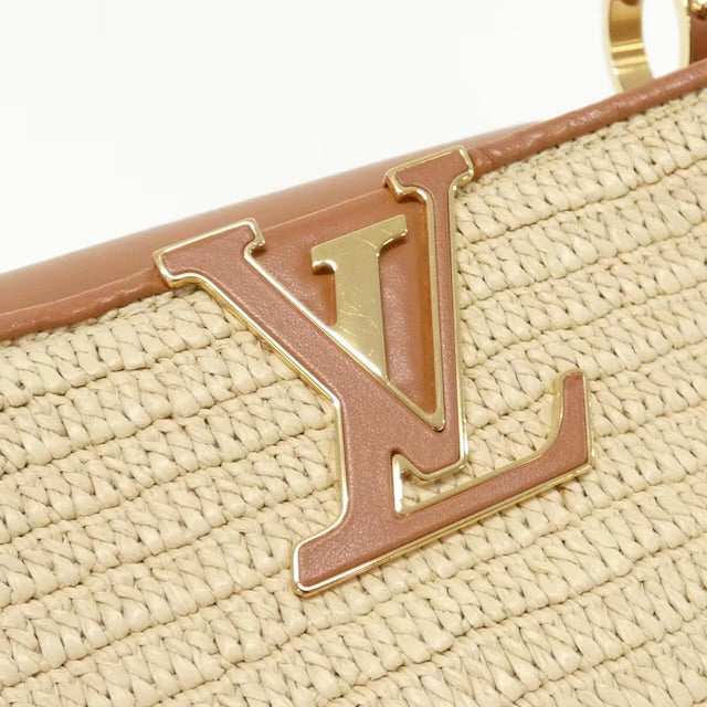 Louis Vuitton Capucines MM Raffia Basket Bag Beige Brown