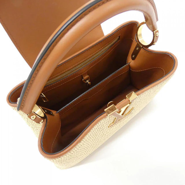 Louis Vuitton Capucines MM Raffia Basket Bag Beige Brown