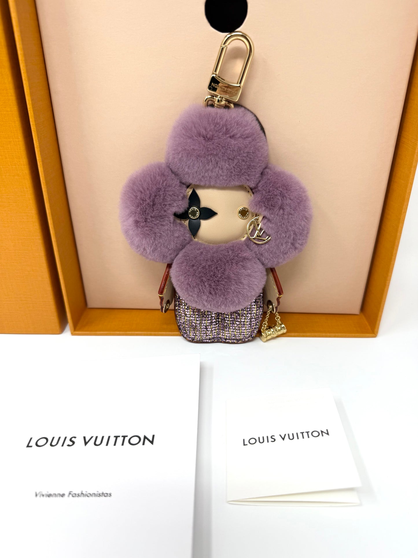Louis Vuitton Mink Vivienne Fashionista Bag Charm Purple Violet Sequins