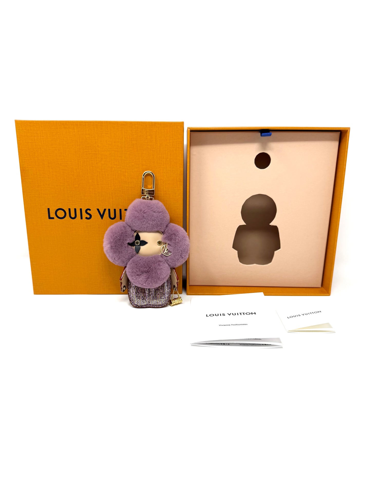 Louis Vuitton Mink Vivienne Fashionista Bag Charm Purple Violet Sequins