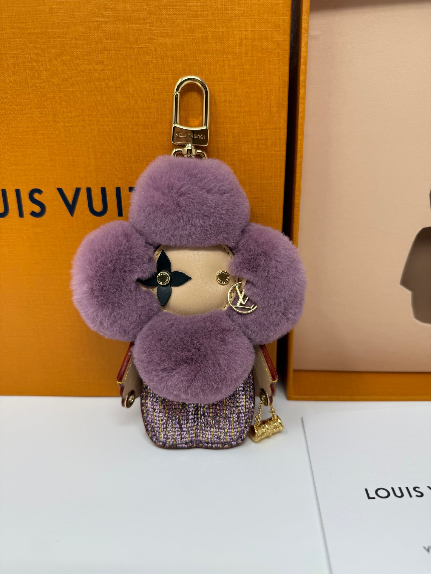 Louis Vuitton Mink Vivienne Fashionista Bag Charm Purple Violet Sequins