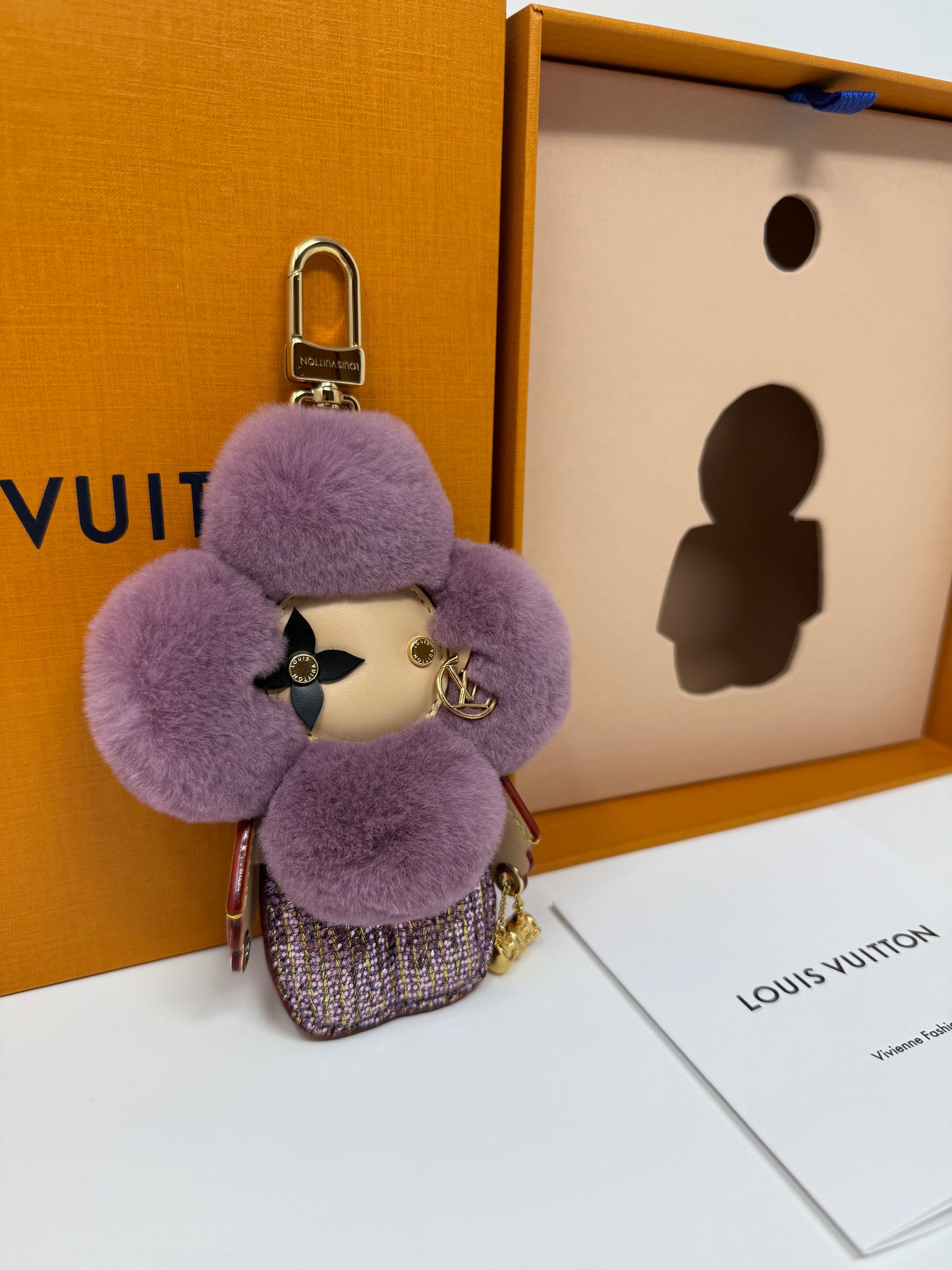 Louis Vuitton Mink Vivienne Fashionista Bag Charm Purple Violet Sequins