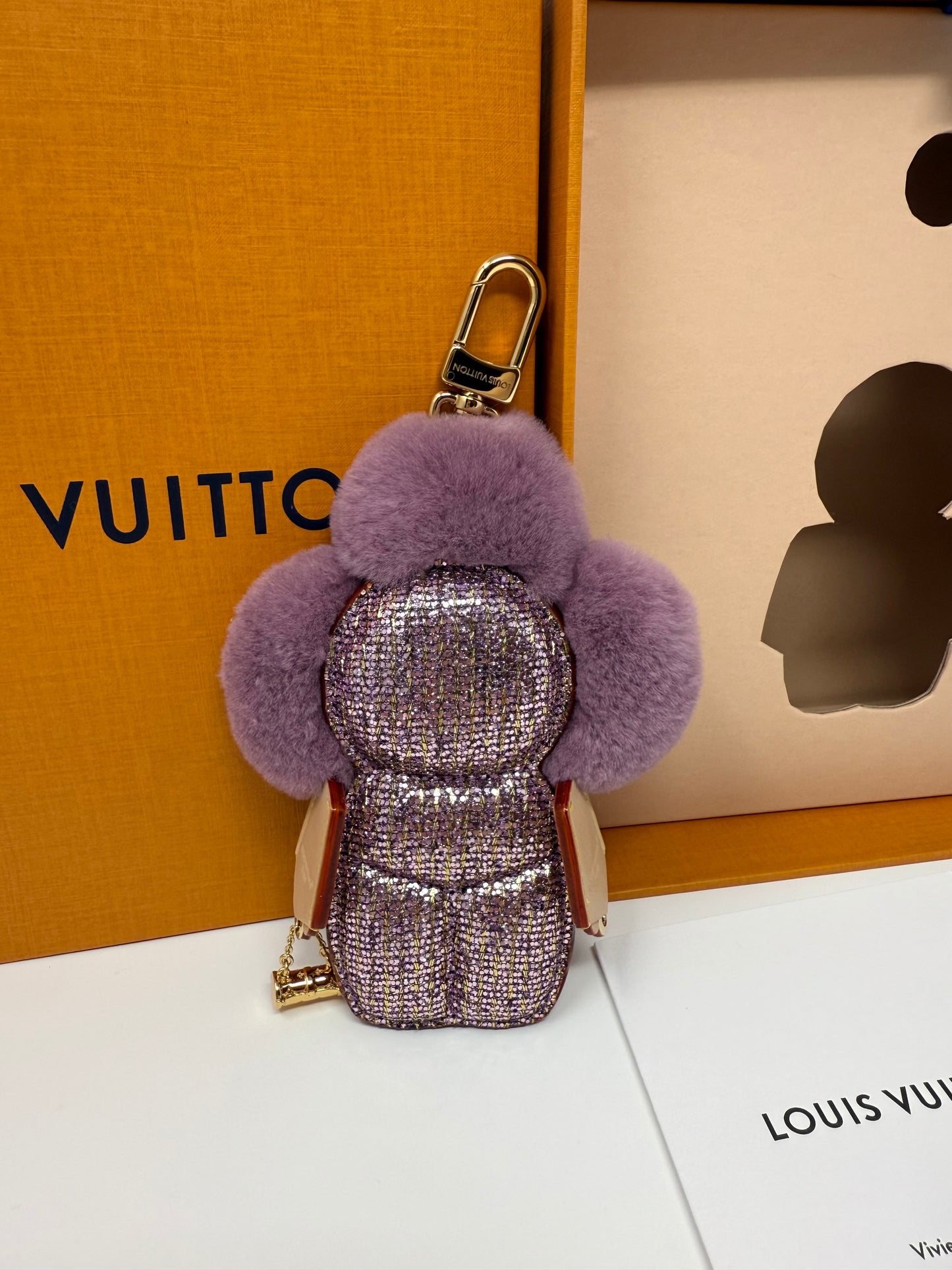 Louis Vuitton Mink Vivienne Fashionista Bag Charm Purple Violet Sequins