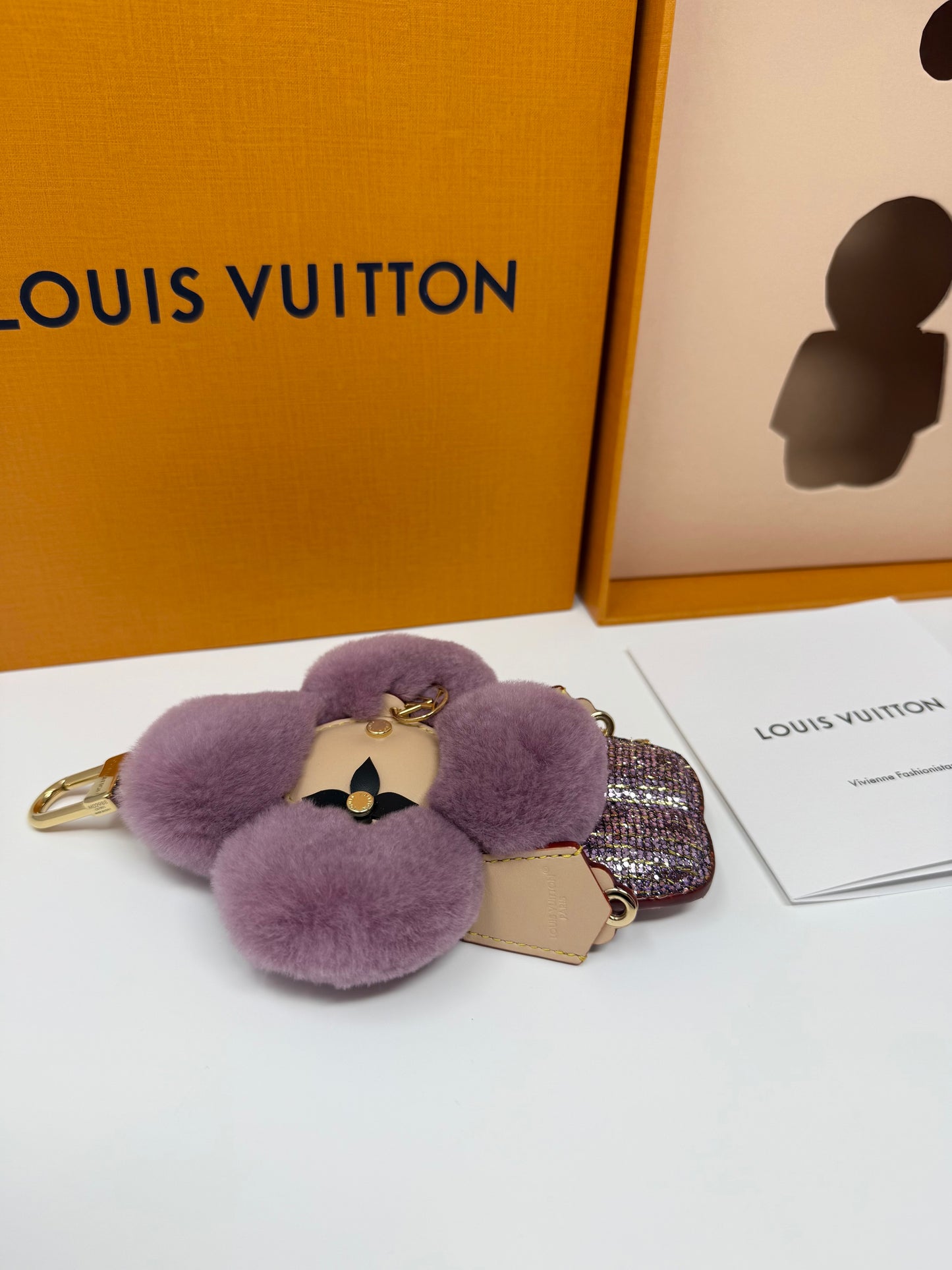 Louis Vuitton Mink Vivienne Fashionista Bag Charm Purple Violet Sequins